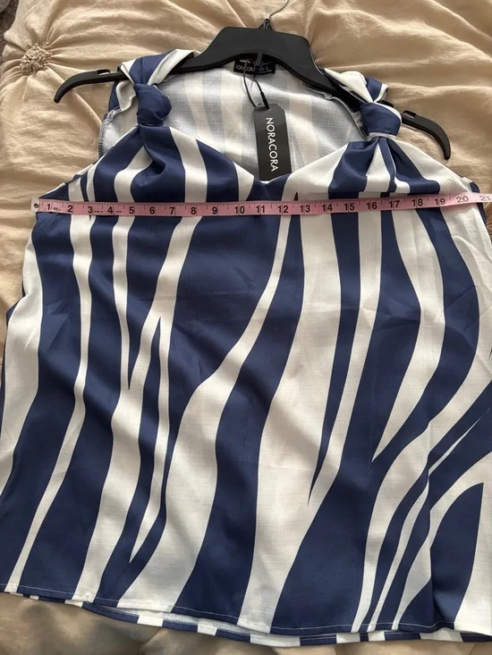 Noracora Navy and White Striped Knot-Shoulder Top - Picture 4 of 5